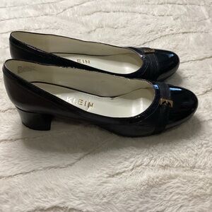 Anne Klein Ak7histina Black Leather Pumps Women's Size 9M Low Block Heel Shoes